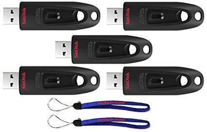 SanDisk 16GB (Five Pack) USB 3.0 Flash Ultra Memory Drive SDCZ48-016G-U46 - with (2) Everything But Stromboli (tm) Lanyard