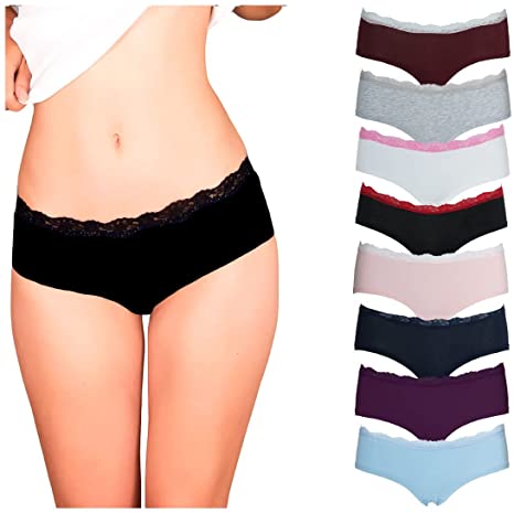 Emprella Womens Lace Underwear Hipster Panties Cotton-Spandex-8 Pack Colors and Patterns May Vary,Assorted