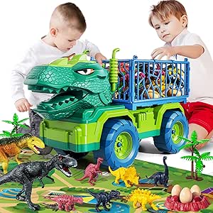 Dinosaur Truck Toys for 3 4 5 6 7 Years Old Boy - Dinosaur Toys for Kids 3-5 Tyrannosaurus Transport Car Carrier Truck Toy 8 Dino Figures Boys Toys Age 3-4 4-5, Jurassic Set for Boys Girls