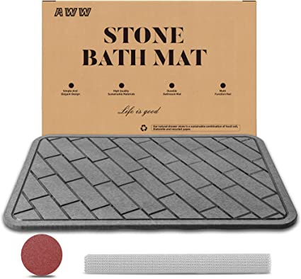 AWW Stone Bath Mat,Diatomaceous Earth Bath Mat, Quick Drying Bath Stone Mats for Bathroom Kitchen, Easy to Clean 23.62x15.75, Grey