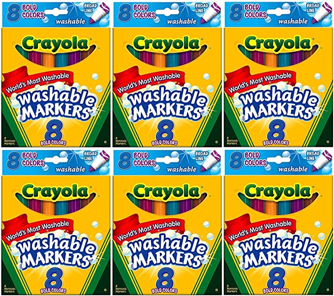 Crayola Ultra-Clean Markers, Broad Line, Bold 8 ea (Pack of 6)