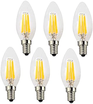 Ciata Lighting LED Candelabra 6 Watt (60 watt equivalent) E12, Omnidirectional, Chandelier Bulb, Warm White 2700K (Torpedo - 6 Pack)