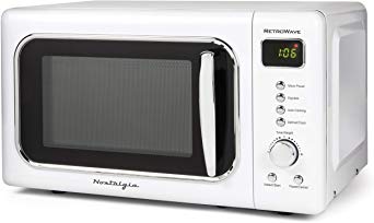 Nostalgia CLMO7WH Classic Retro 0.7 Cu. Ft. 700-Watt Countertop Microwave Oven With LED Display, 5 Power Levels, 8 Cook Settings, White