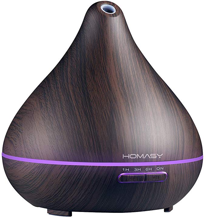 VicTsing Homasy 400ML Essential Oil Diffuser, Wood Grain Diffuser with Cool Mist, 7 Colors 15 Night Modes, Ultrasonic Technology and Waterless Auto-Off Function for Office, Baby Room, Bedroom