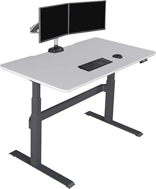 Vari Electric Standing Desk 60" x 30" (Discontinued Model) - Height Adjustable Sit to Stand Desk - Solid-Top Desktop with Included Crossbar and Cable Management Tray (White with Slate Legs)