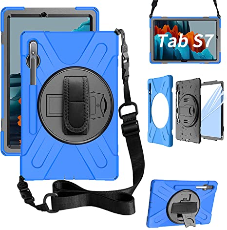 ZenRich Galaxy Tab S7 Case 2020, SM-T870/T875/T876 Case11 Inch with S Pen Holder zenrich Shockproof Case with Screen Protector Stand Hand Strap Shoulder Belt for Samsung Galaxy Tab S7 11 Inch-Blue