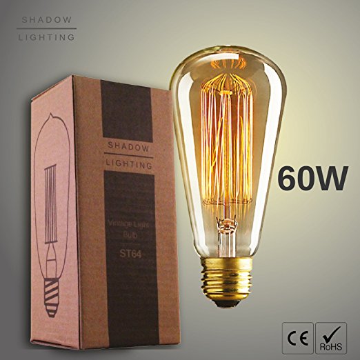 Edison Light Bulb ST64 60w Squirrel Cage - Provide Soft Yellow Glow & Beautiful Atmosphere - Incandescent Filament & Dimmable - Perfect For Vintage & Retro Lamps - Satisfaction Guaranteed
