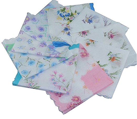 Forlisea Womens Beautiful Cotton Floral Handkerchief Wendding Party Fabric Hanky