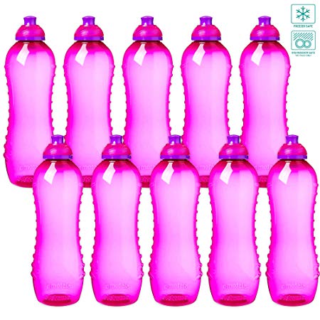 Sistema Sports Squeeze Water Bottles Bulk, BPA Free, Team Pack ~ Bundle of 10 Premium Water Bottles for Kids Men Women Bikes Running, 21 Ounces