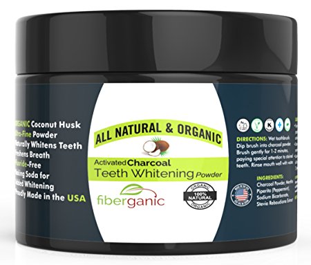 Fiberganic Teeth Whitening Charcoal Powder Natural   Baking Soda for Extra Whitening is Proudly Made in USA from Organic Coconut Shells and All Natural Ingredients 60 Grams