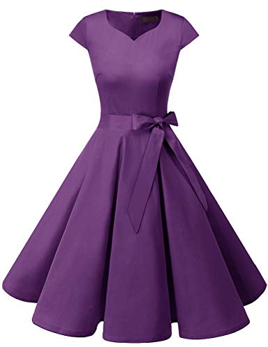 DRESSTELLS Women's Vintage Tea Dress Prom Swing Cocktail Party Dress with Cap-Sleeves