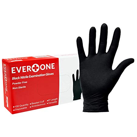 EverOne Black Nitrile Exam Gloves, Non Latex, Powder Free, Medium, 1000 Count