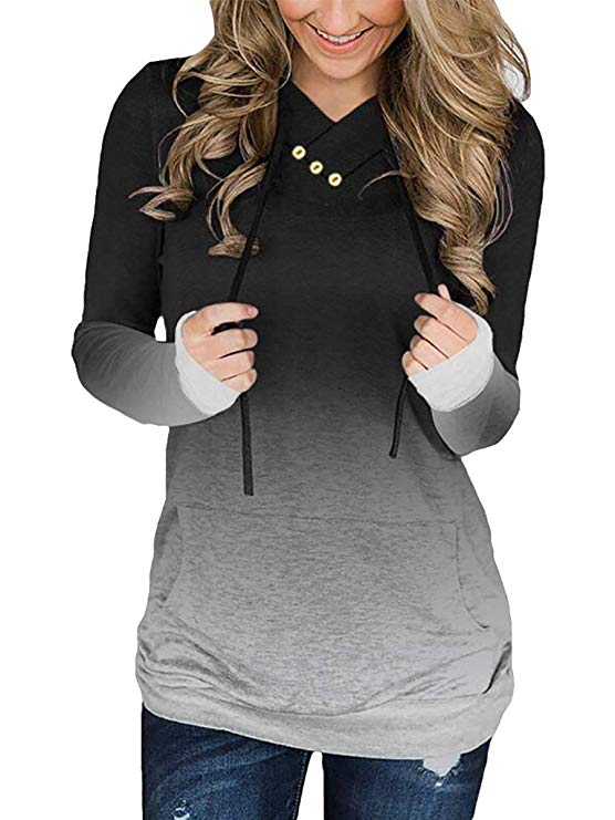 Alaroo Womens Casual Ombre Pullover Hoodies Sweatshirts with Button and Pocket