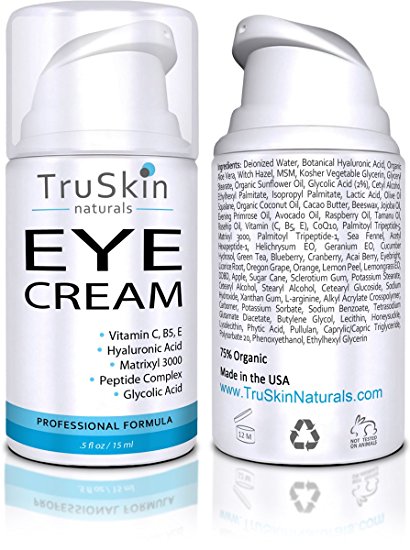 Eye Cream for Wrinkles, Dark Circles, Fine Lines, Puffiness, Crows Feet, Bags - 75% ORGANIC, With Vitamin C, E, B5, Hyaluronic Acid, Peptides, Anti Aging
