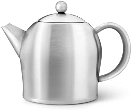 bredemeijer Santhee Double Walled Teapot, 1.0-Liter, Stainless Steel Satin Finish with Satin Accents