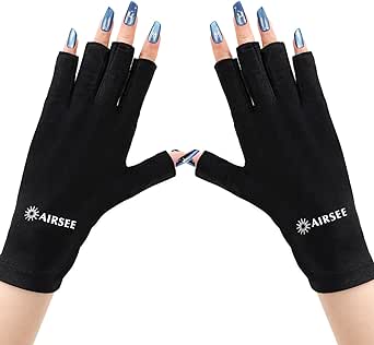 AIRSEE Anti UV Gloves for Nail Lamp, Professional UPF50  UV Protection Gloves for Manicures Nail Art, Fingerless Gloves