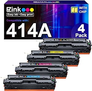 E-Z Ink 414A Toner Cartridges (with Chip) Compatible for HP 414A HP 414X 414A Toner to Use with HP Color Laserjet Pro M454dw Color Laserjet Pro MFP M479 M479fdw M479fdn M479fdw Printer (4 Pack)