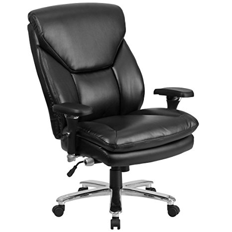 MFO 24/7 Intensive Use, Multi-Shift, Big & Tall 400 lb. Capacity Black Leather Executive Swivel Chair with Lumbar Support Knob