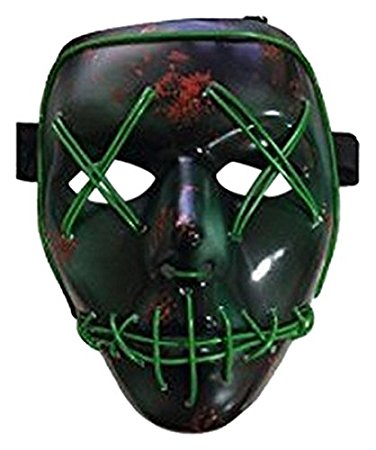 NIGHT-GRING Frightening Wire Halloween Cosplay LED Light up Mask for Festival Parties, Green