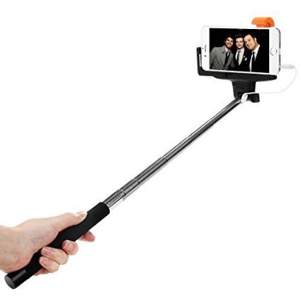 Selfie Stick Dealgadgets Extendable Self-portrait Monopod with Adjustable Phone Holder and Built-in Remote Shutter for iPhone 6 Plus iPhone 5 5s 5c Samsung Galaxy S6S6 EdgeS5 With Clean Cloth wired