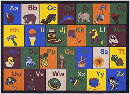 Ottomanson Jenny Collection Children's Multi Color Educational Alphabet with Pictures Design (Non-Slip) Classroom Area Rugs, 5' x 6'6", Grey