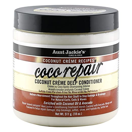 Aunt Jackie's Coconut Crème Recipes Coco Repair Deep Hair Conditioner, Delivers Nourishment, Stops Damage, Breakage for Natural Curls, 18 oz