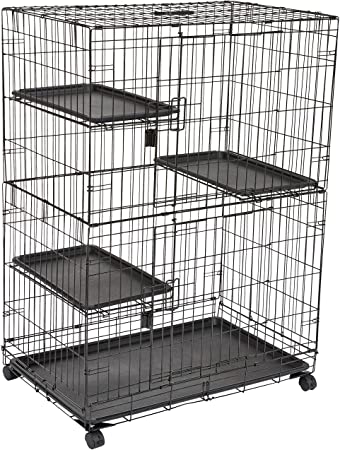 AmazonBasics Large 3-Tier Cat Cage Playpen Box Crate Kennel - 91 x 57 x 128.5 cm, Black