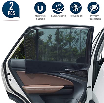 Uarter Universal Car Rear Side Window Magnetic Stretch to Fit Sun Shade Baby Kid Pet Breathable Sun Shade Mesh Backseat (2 Pcs) Fits Most Cars/SUVs