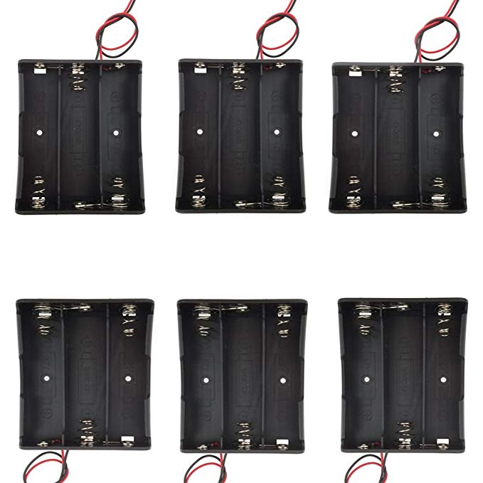 Sackorange 6 pcs 3 x 3.7V Battery Holder,18650 Battery Storage Case Plastic Box Holder Leads with 3 Slots for 6" Wire Leads(6 pcs 3x18650)