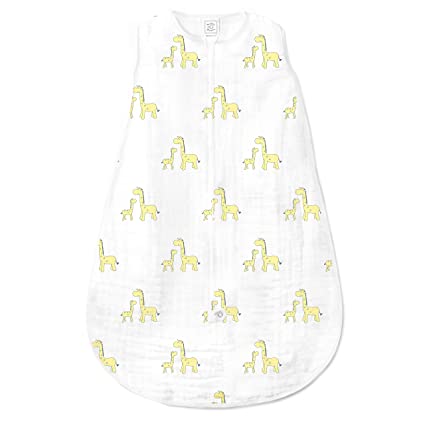 SwaddleDesigns Cotton Muslin Sleeping Sack with 2-Way Zipper, Mommy & Baby Giraffe, Yellow, Large (12-18 Months)