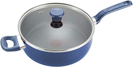 T-fal B0378264 B03782 Excite ProGlide Nonstick Thermo-Spot Heat Indicator Dishwasher Oven Safe Jumbo Cooker with Lid Cookware, 5-Quart, Blue