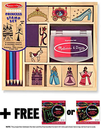 Princess: Wooden Stamp Set   FREE Melissa & Doug Scratch Art Mini-Pad Bundle (24181)