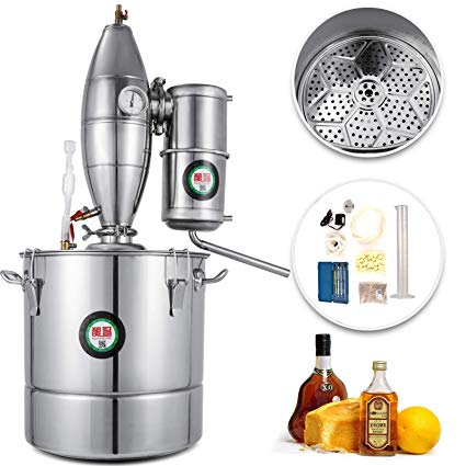 VEVOR 304 Stainless Steel 20L/5.28Gal Water Alcohol Distiller Home Kit Moonshine Wine Making Boiler with Thermometer 20L Distiller 20L Distiller