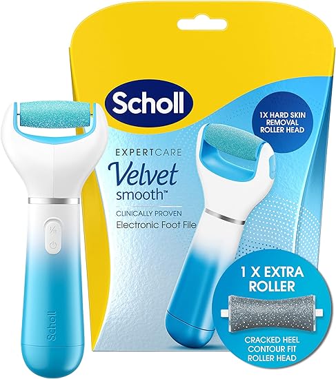 Scholl Velvet Smooth Electric Foot File Pedicure Hard Skin Remover with Extra Cracked Heel Roller Refill
