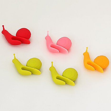 5pcs Cute Snail Shape Silicone Tea Bag Holder Cup Mug Candy Colors Gift Set