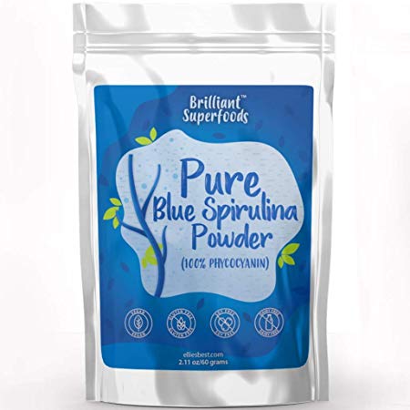 Blue Spirulina - Phycocyanin Supefood - Blue Green Algae 100% Extract - 2.11 oz / 60 grams - Pure Water Extracted Powder - Brilliant Blue Powder For Super Nutrition & Fun Food Creations - Ellie's Best