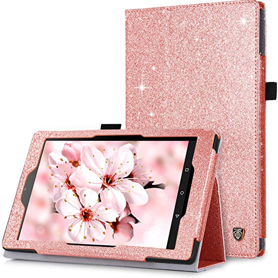 BENTOBEN Case for Fire HD 8 (2018/2017/2016 Release, 8th/7th/6th Generation) Glitter Sparkly Folio Folding Kickstand Smart Cover with Stylus Holder & Auto Wake/Sleep for Amazon Fire HD 8, Rose Gold