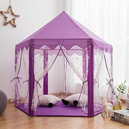 Pericross Hexagon Princess Play Tent with 33ft 100 LED Diodes AA Battery Powered Brass Wire Lights