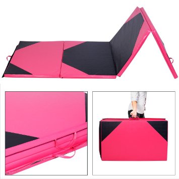 Giantex 4'x10'x2" Thick Folding Panel Gymnastics Mat Gym Fitness Exercise Pink/black
