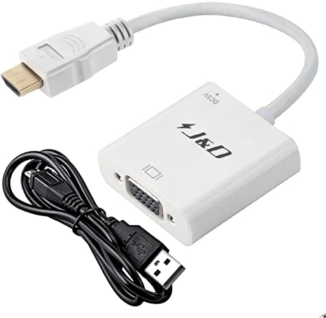 J&D HDMI to VGA Adapter Cable Converter (Male to Female) (Adapter, White)
