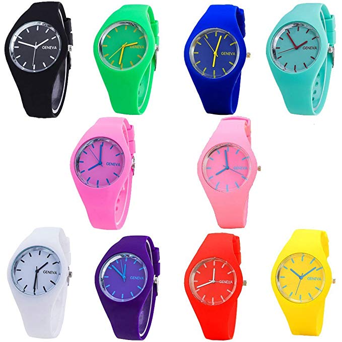 CdyBox Men Women Silicone Band Wristwatches Jelly Colorful Kids Girls Boys Wrist Watch Analog Sports Watch Wholesale (10 Pack)