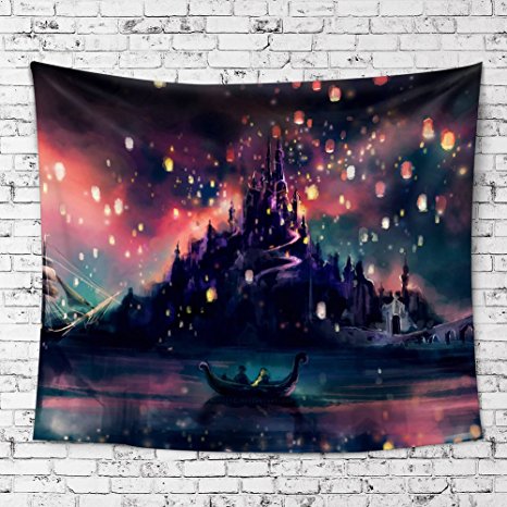 iLeadon Tapestry Castle Wishing Lights Wall Hanging – Polyester Fabric Wall Decor for bedroom (51”H x 60”W, Castle Lights)
