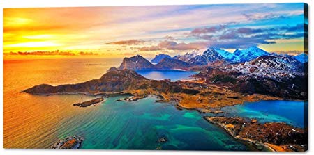 Wall Art Decor Canvas Print Picture Painting for Living Room Large Sunset Seascape Nature Wildlife Volcano Island Home Bedroom Decoration Modern Framed Artwork 20x40in