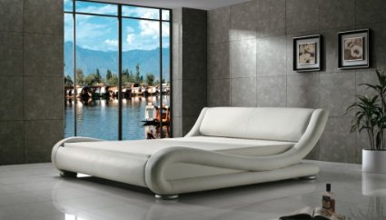 Limited Time SALE with Extra Discount: Greatime B1070 Eastern King White Comtemparay Upholstered Bed