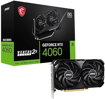 MSI GeForce RTX 4060 Ventus 2X Black 8G OC Gaming Graphics Card - 8GB GDDR6X, PCI Express Gen 4, 128-bit, 3X DP v 1.4a, HDMI 2.1a (Supports 4K & 8K HDR)