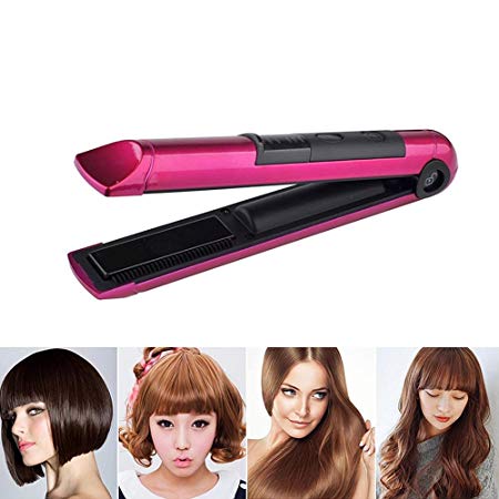 FOONEE Cordless Hair Straightener/Hair Curler 2 in 1 USB Hair Straightener USB Port Charging Portable for Travel Free Anytime Anyplace Iron Rose Red