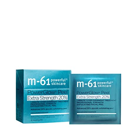 M-61 PowerGlow Peel Extra Strength 20% - 8 Treatment - 1 minute, 1 step advanced 20% glycolic overnight exfoliating glow peel