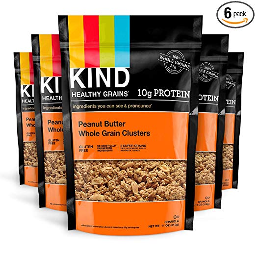 KIND Healthy Grains Clusters, Peanut Butter Whole Grain Granola, 10g Protein, Gluten Free, 11 Ounce Bags, 6 Count