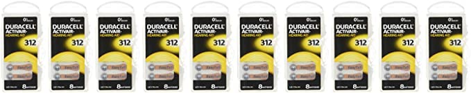 Duracell Activair Hearing Aid Batteries Size 312 (80 Batteries), Brown