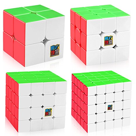 D-FantiX Speed Cube Bundle, Moyu Mofang Jiaoshi MF2S 2x2 MF3S 3x3 MF4S 4x4 MF5S 5x5 Stickerless Magic Cube Set with Gift Box